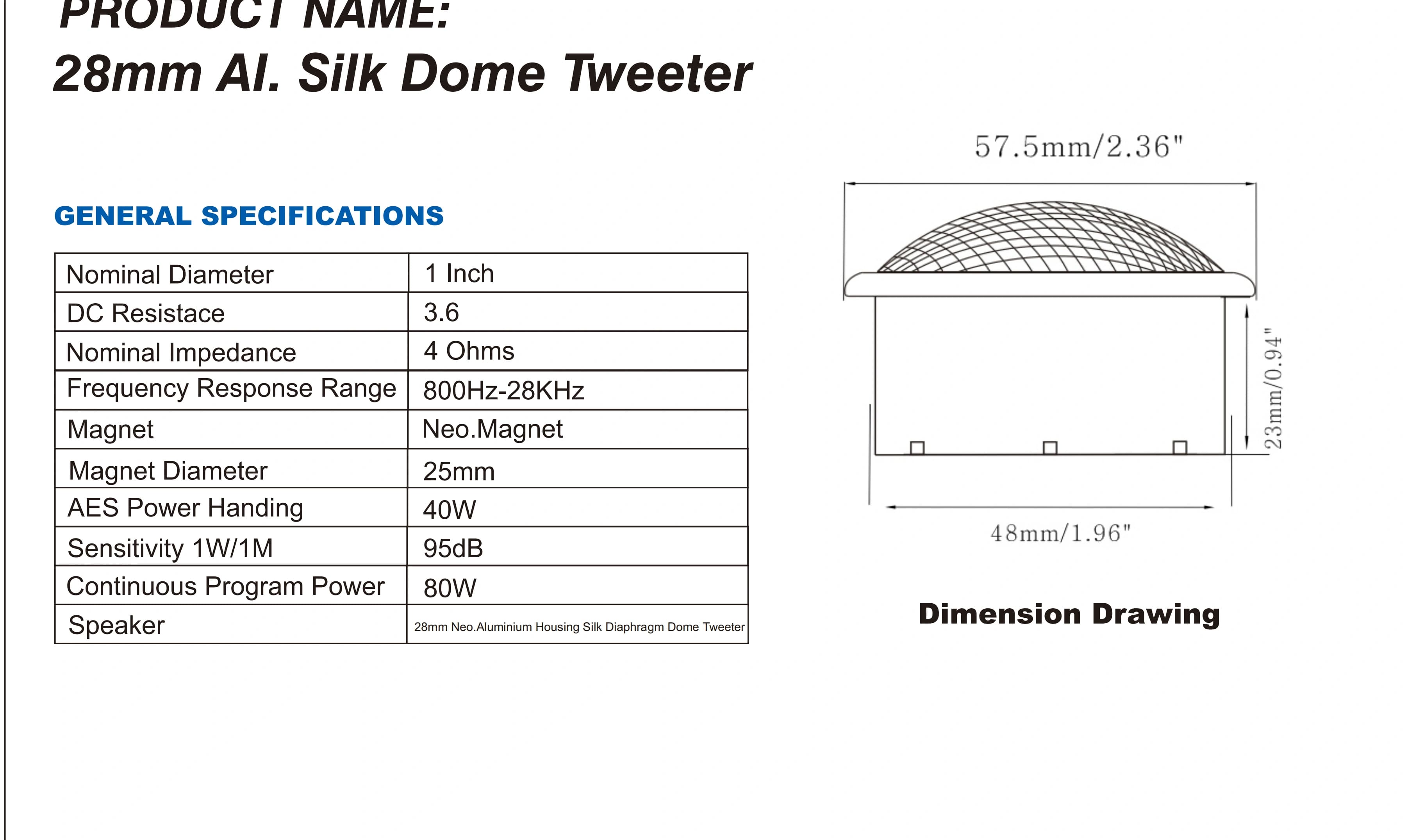 High-resolution ZM-CT28.2-AL general specifications table and dimension drawing