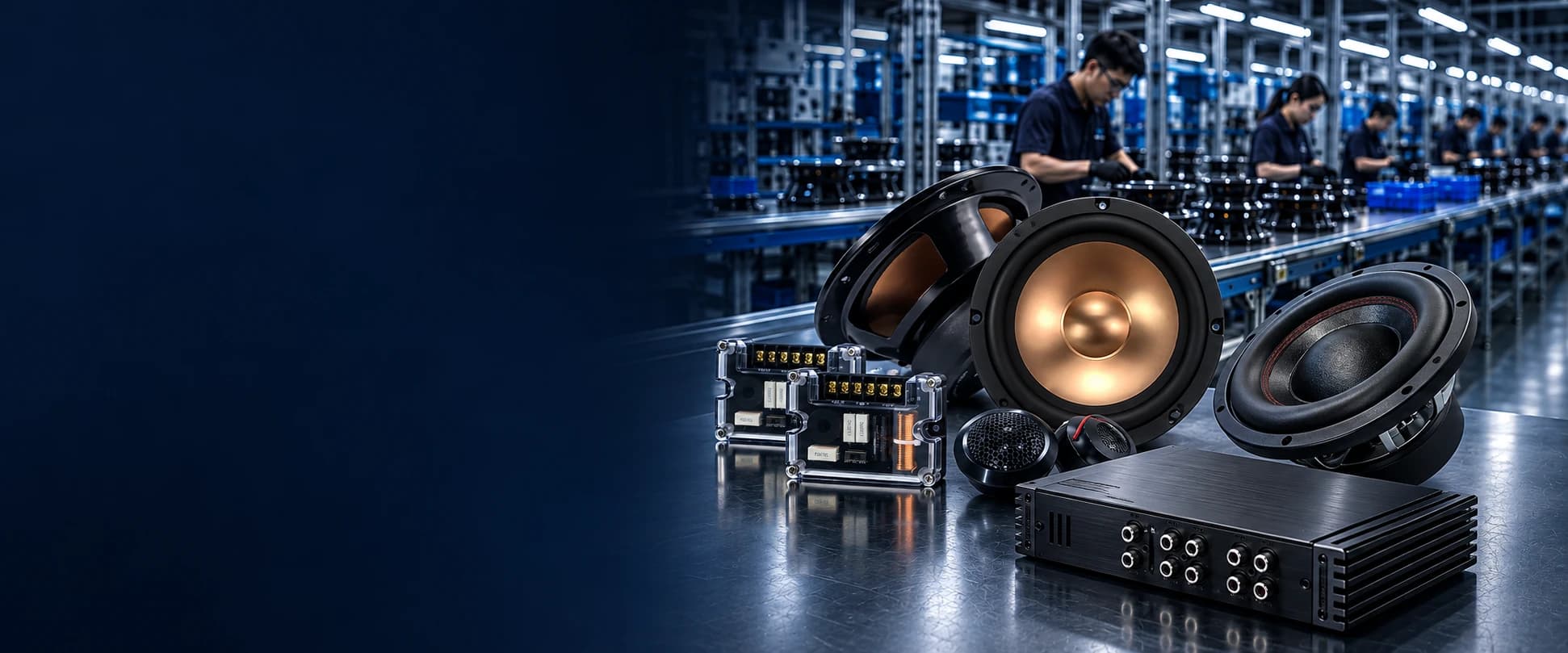 ZEMING car audio manufacturing line with speakers and amplifiers
