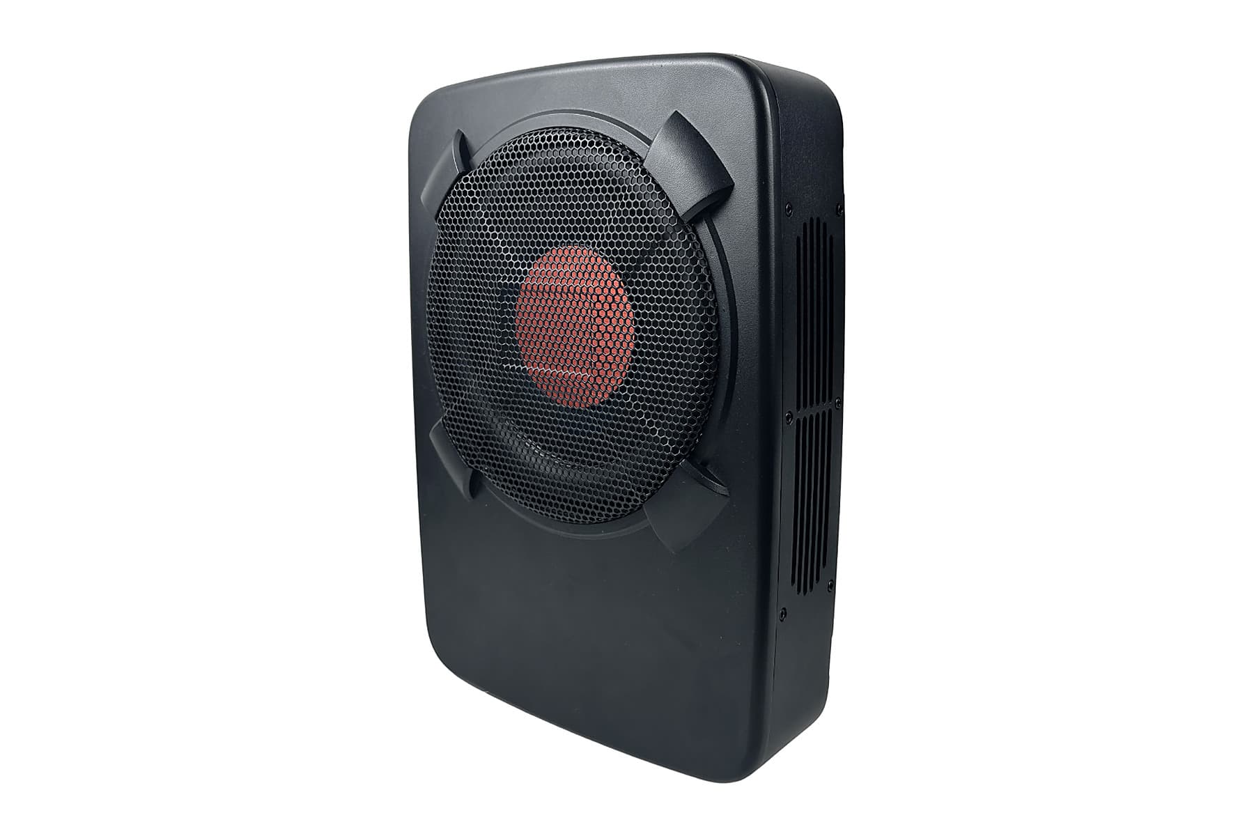 Front and side view of the ZEMING ZM-SL8C active underseat subwoofer