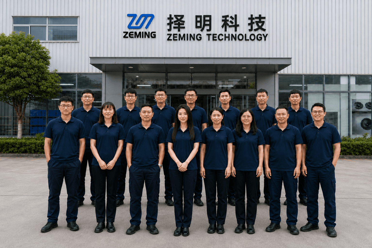 ZEMING Technology team at the manufacturing facility